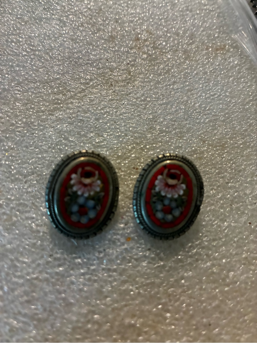 Vintage Floral Oval Clip-On Earrings Italian mosaic